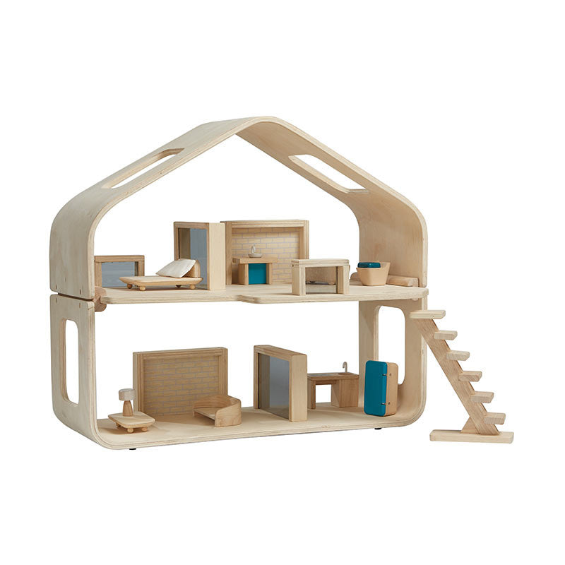 PLANTOYS Modernes Puppenhaus - mit Puppen & Möbeln PlanToys