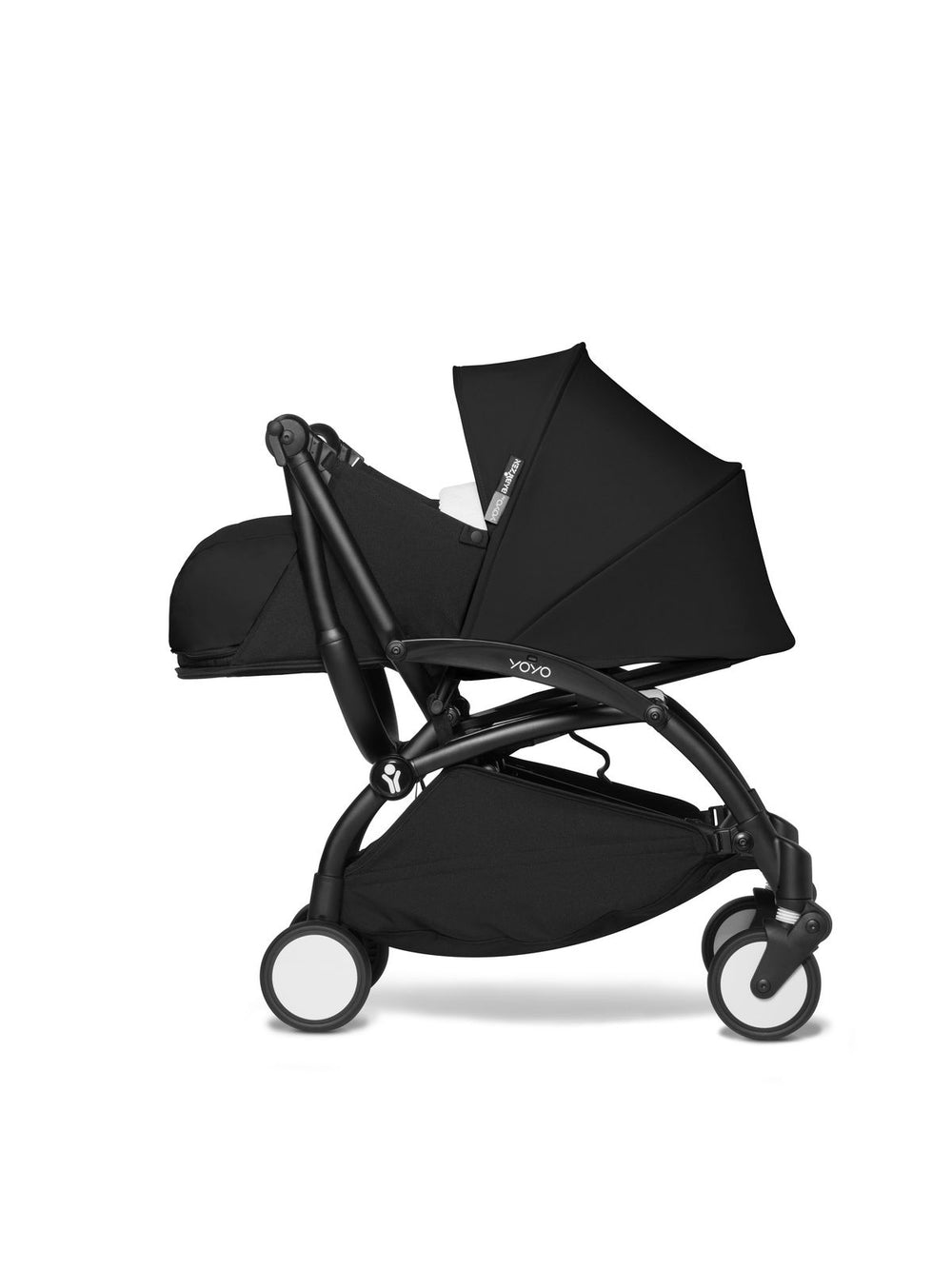 BABYZEN YOYO2 Neugeborenen-Set schwarz - Seitenansicht, geklappter Schiebegriff